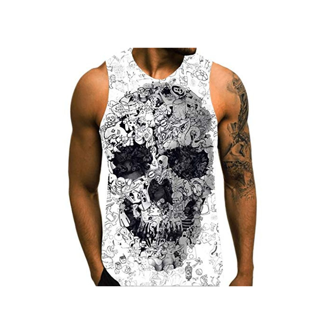 Product Fannyfuny camiseta para Hombre Verano Chaleco Camisa Elástica de Fitness sin Mangas Tank Top Gym Estampado Blusa Suave Chándal de Deportes al Aire Libre