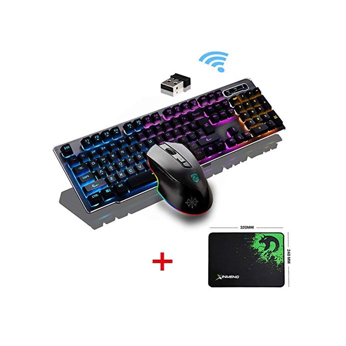 Producto Juego de teclado y ratón inalámbricos y recargables de 2,4 G, teclado