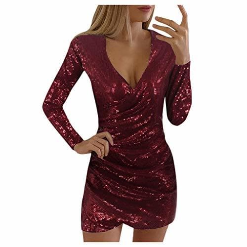 Product Mujer Vestidos de Fiesta Elegante con Purpurina Brillo V-Cuello Casual Vestido de