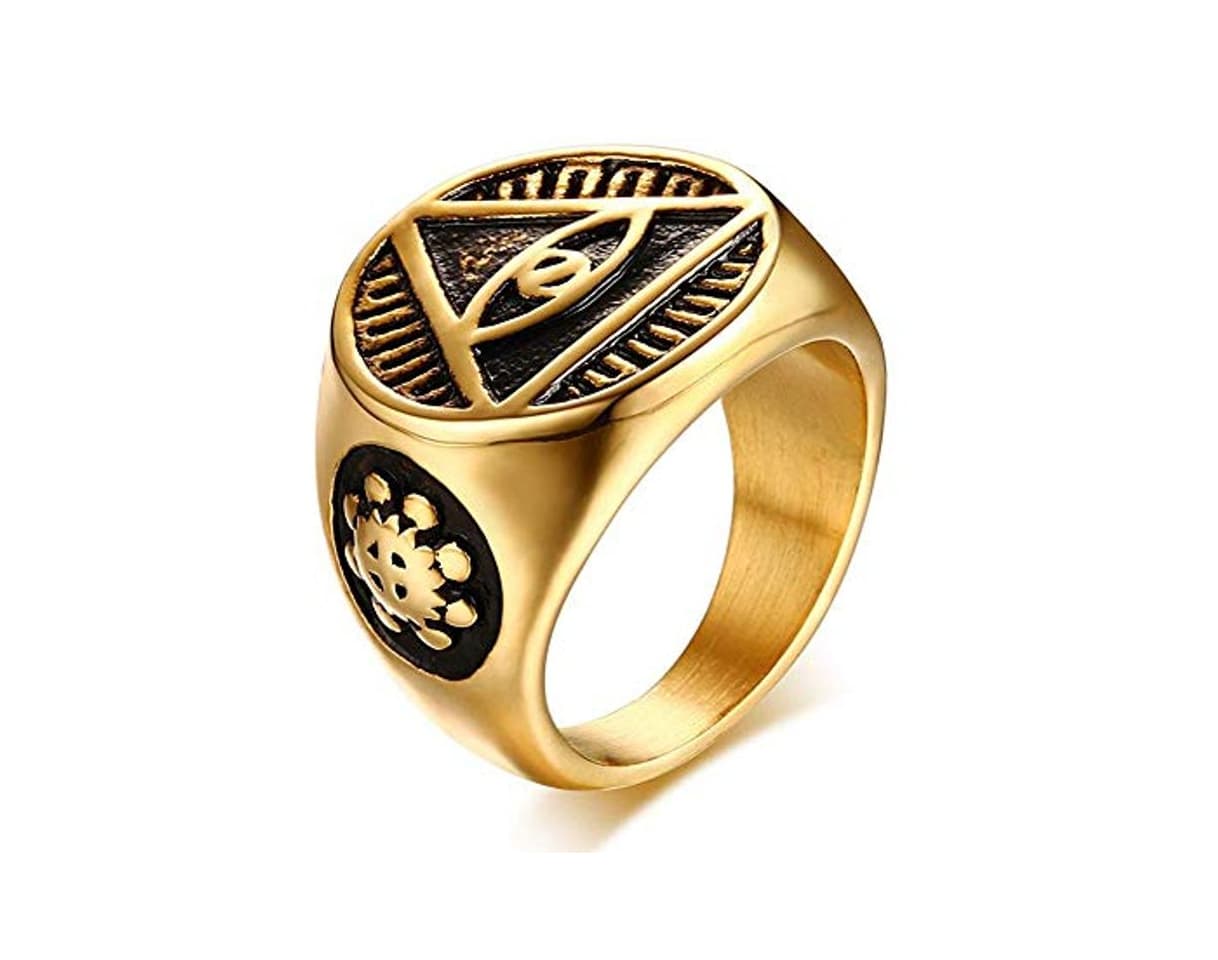 Product POVANDER Anillo de acero inoxidable triángulo ojo de la providencia Illuminati todos los ojos para hombres Dorado