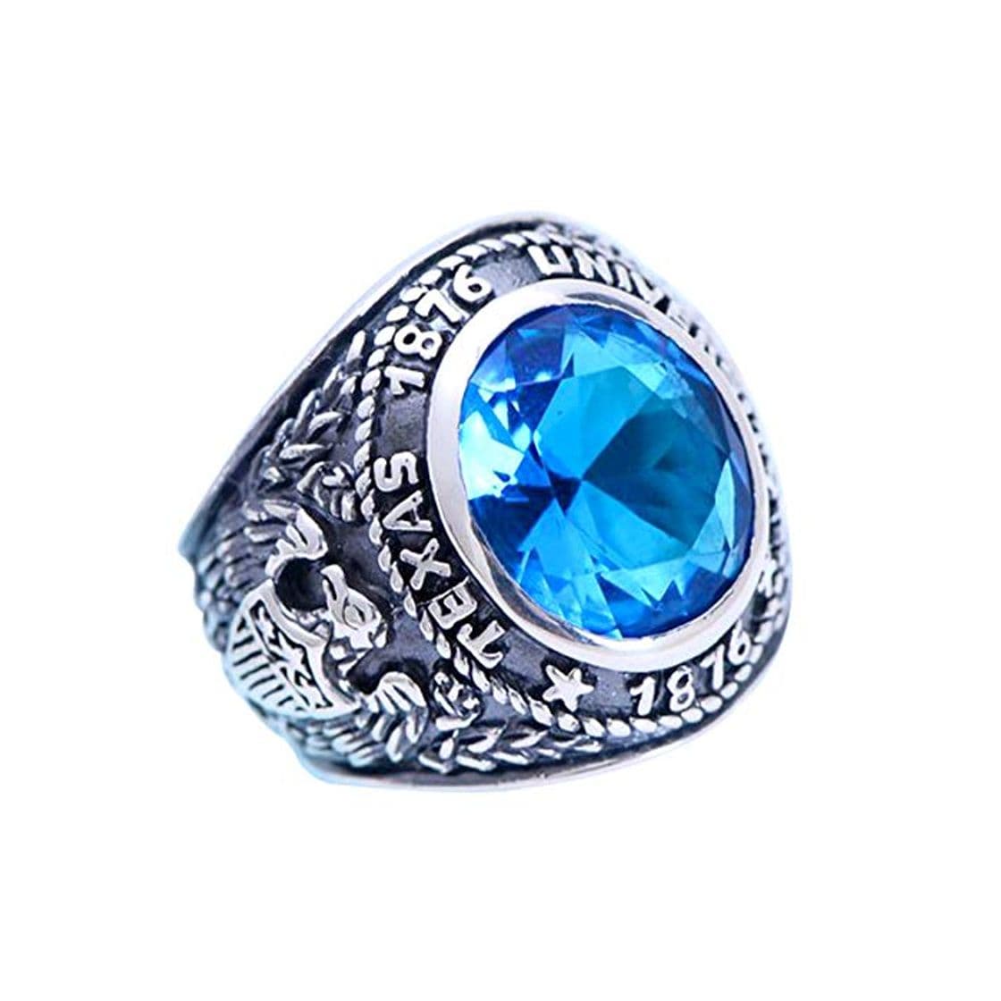 Product ForFox Anillo de Cristal Azul Joyas con águila Plata de Ley 925 Vintage para Hombres Mujeres Talla 19