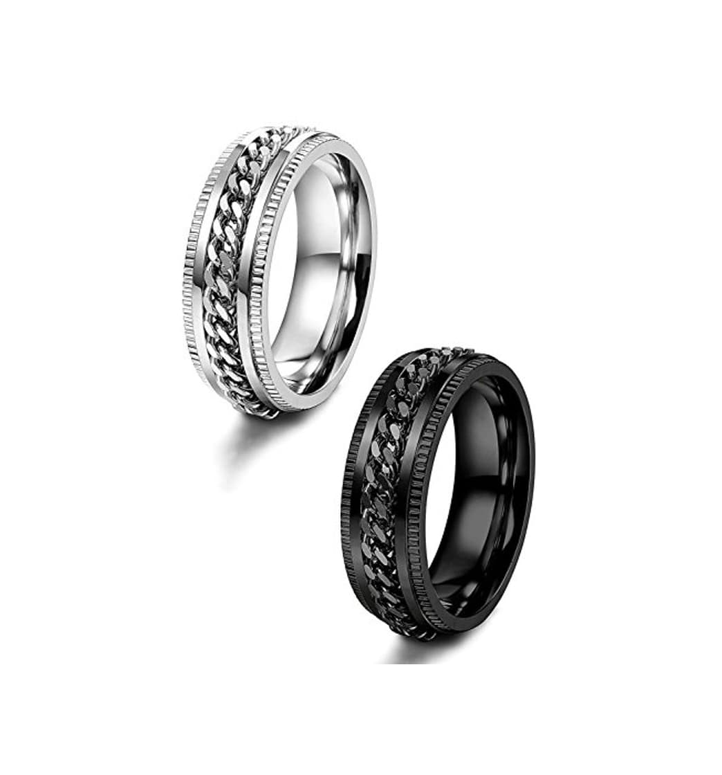 Fashion Besteel 2Piezas Acero Inoxidable Anillo con Cadena para Hombre Mujer Unisex Anillo