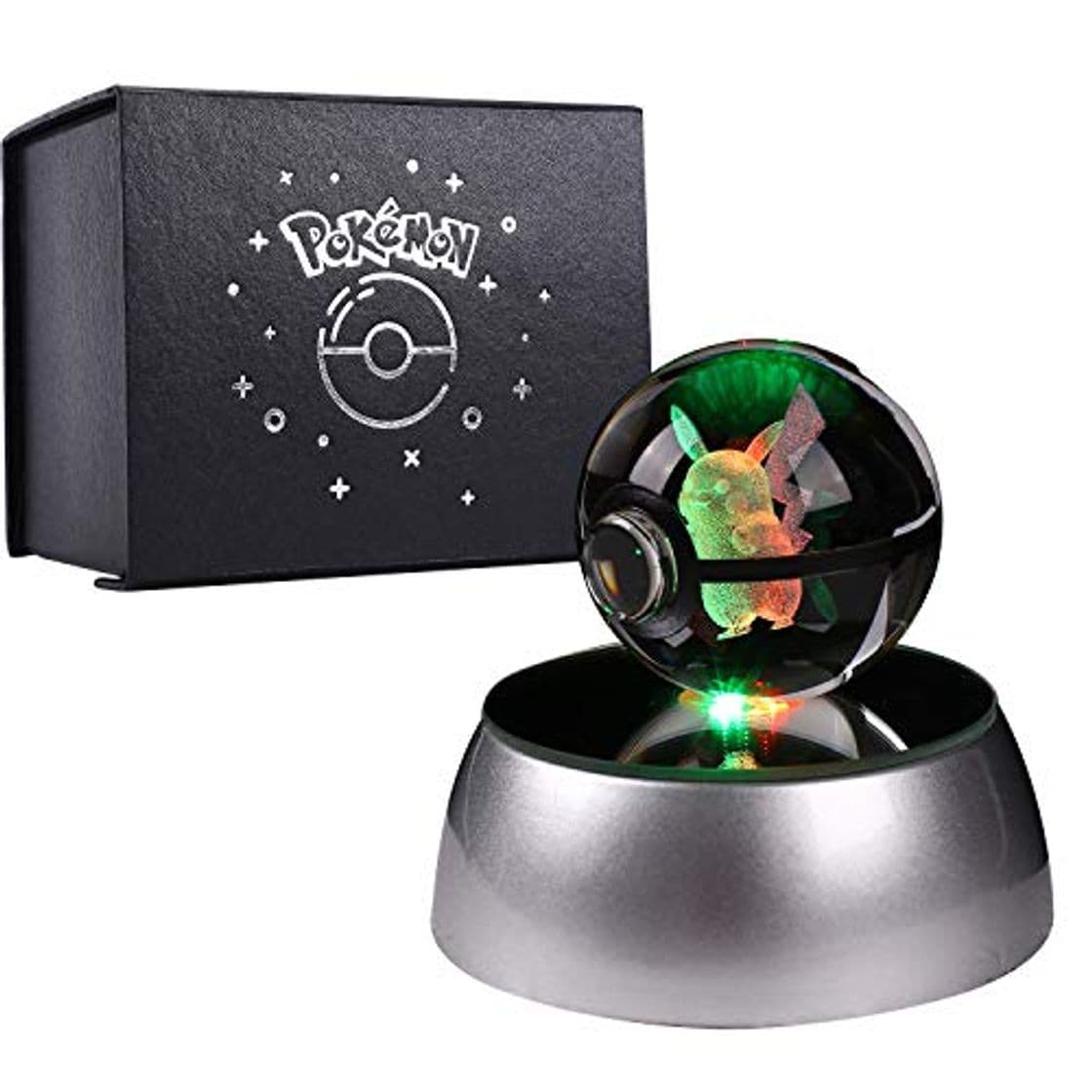 Product Herefun 3D Bola de Cristal Luz Nocturna Lámpara Pokémon Series Laser Engraving