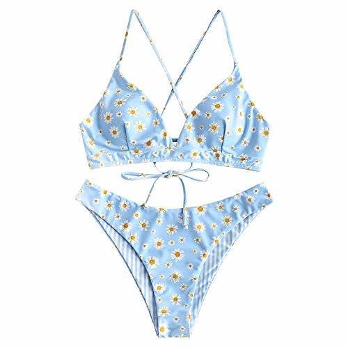 Producto ZAFUL Bikini Set con Relleno Push Up Estampado de Margarita Tirantes Cruzados