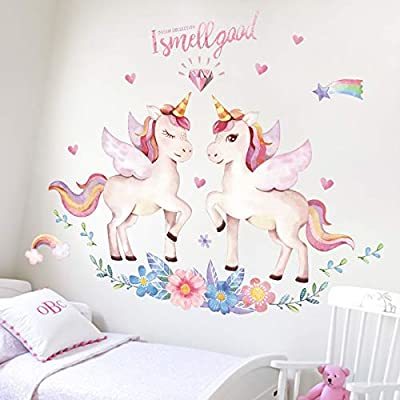 Product Decoración infantil de pared, unicornio impresión bling estrellas eliminación arte pegatinas DIY