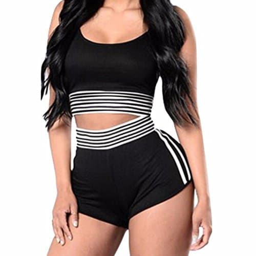 Product Chandal MujerPlayeras sin Mangas Sexy con Rayas para Mujer Traje de Deporte