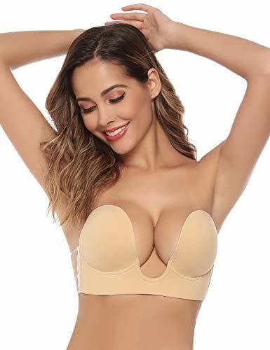 Product Abollria Sujetador Adhesivo Invisible de Mujer,Forma de U Adhesivo y Silicona Reutilizable