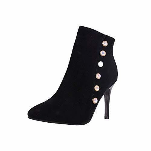 Product Logobeing Botines Mujer Tacon Ocio Zapatos de Perlas Antideslizantes con Cordones de