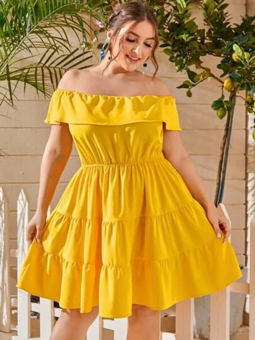 Fashion Amarelo Bainha De Ruffle Simples Boho Vestido De Tamanho Gra