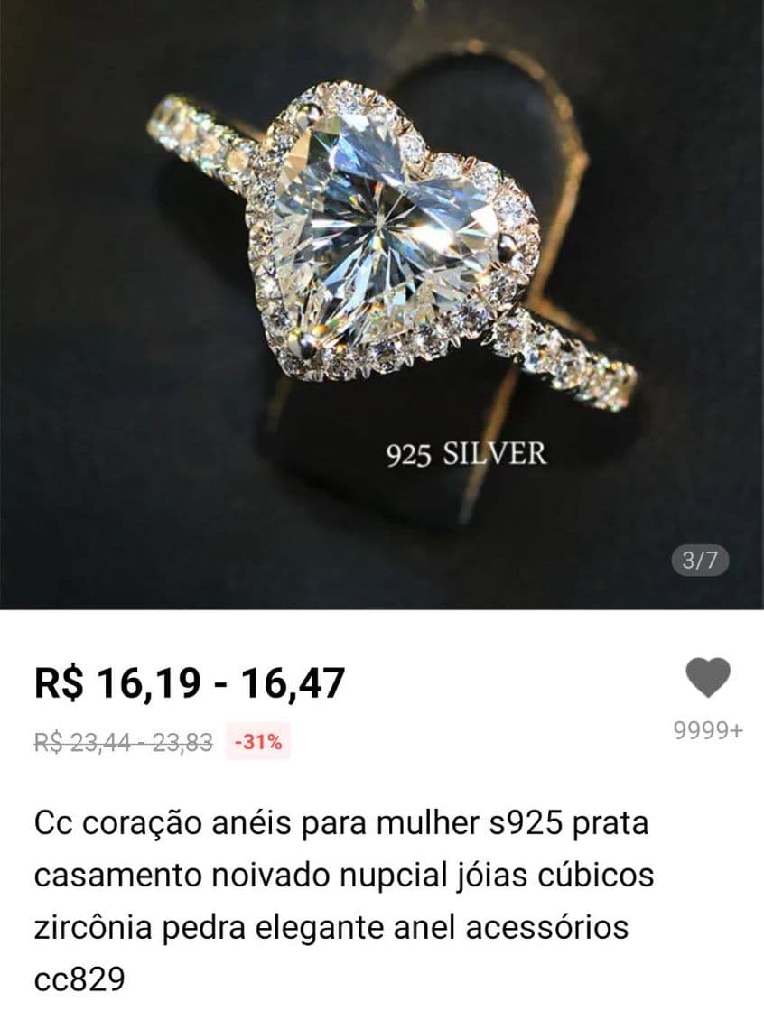 Moda Anel de Zircônia em prata 925