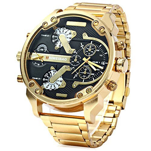 Lugar fenkoo Hombre Militar reloj Quartz Calendario/Tiempo Dual zonas Acero Inoxidable Banda Reloj