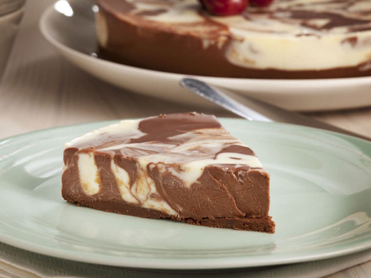 Product Tarta de queso marmolada con chocolate blanco y negro 