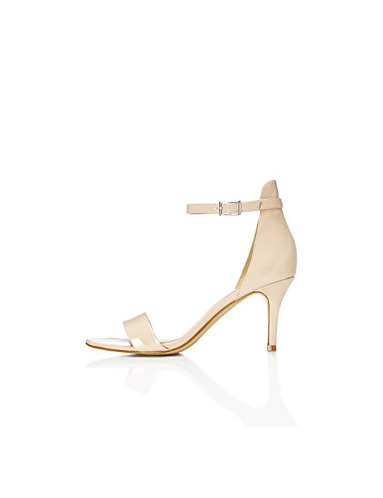 Product find. Sandalia de Tacón con Tiras de Charol para Mujer, Beige