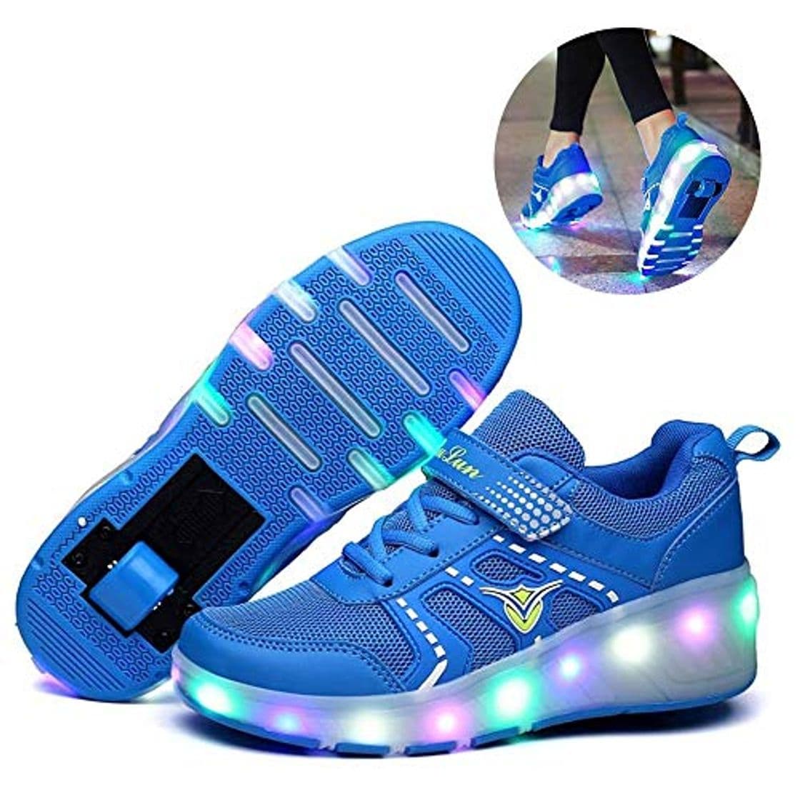 Moda Zapatillas de Ruedas LED para niños Ruedas Individuales Retráctiles con Ruedas Zapatillas con luz LED Zapatillas de Deporte de Gimnasia para Deportes al Aire Libre Unisex