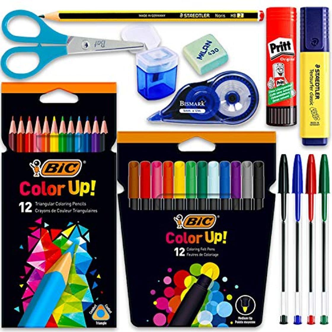 Product Coleset Pack Material Escolar Secundaria Instituto ESO Educacion Kit Utiles Escolares Barato Set Escolar Lote Materiales Escolares Kawaii Lápices de Colores Rotuladores Boligrafos Bic Papeleria