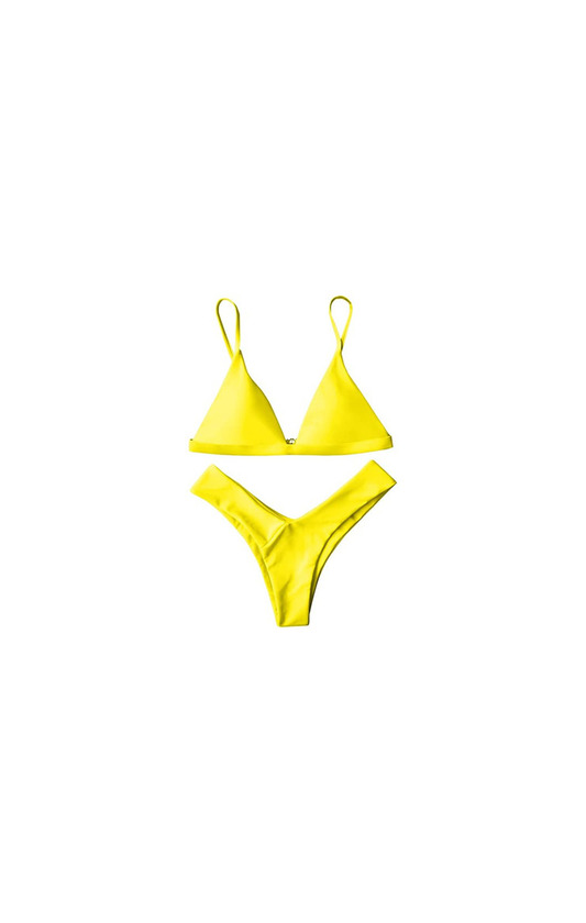 Producto ZAFUL Mujer Sólido Tanga Corte Alto Bikini Conjuntos