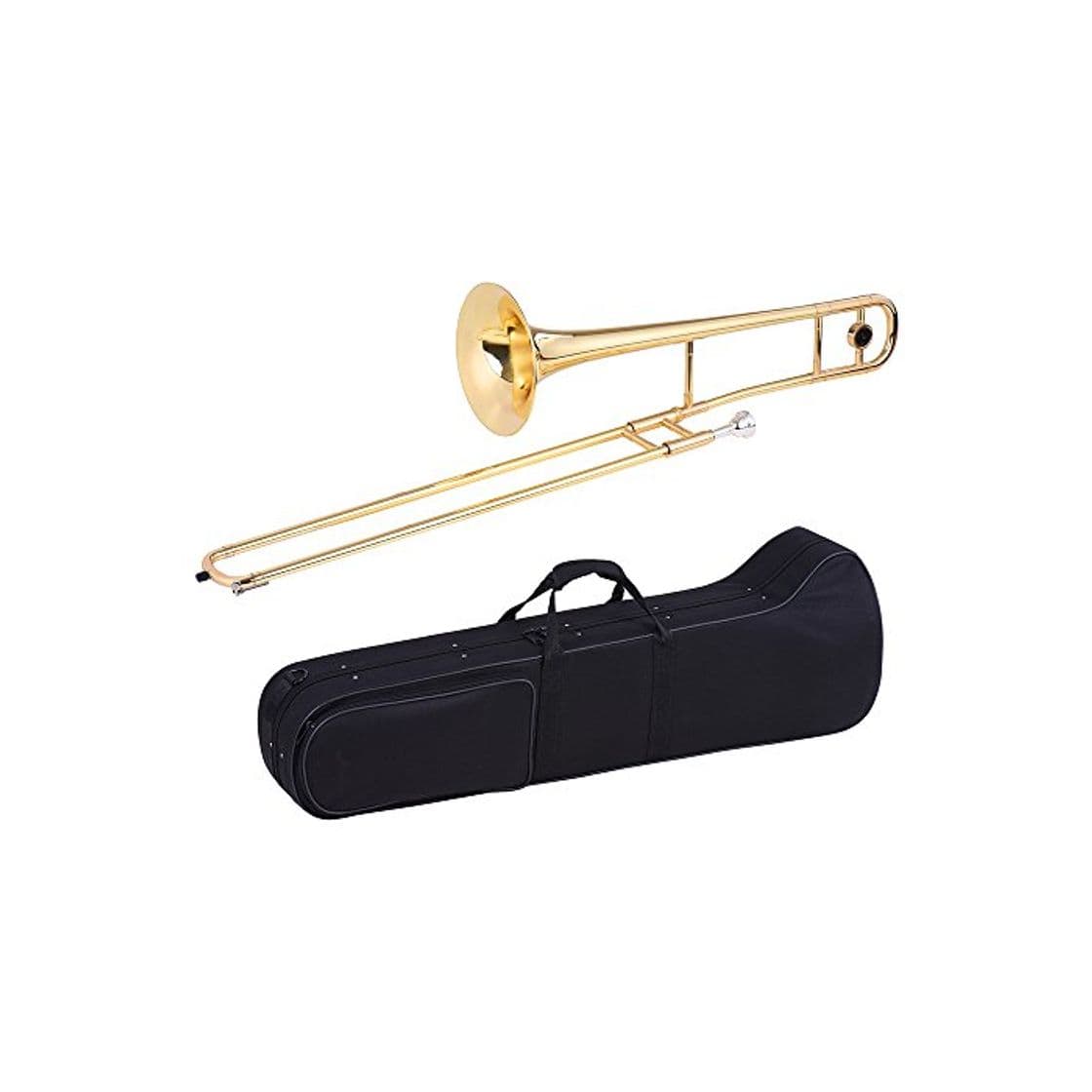 Product Ammoon Trombón Tenor Latón Oro Laca Bb Tono Bemol Instrumento de Viento