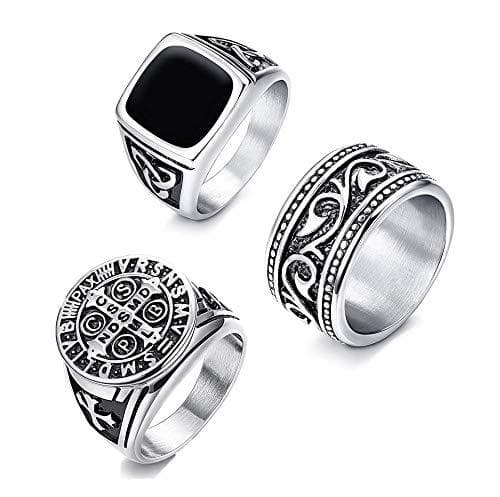 Producto CASSIECA 3PCS Anillo de Acero Inoxidable para Hombres Mujeres Grandes Anchos Cuadrado