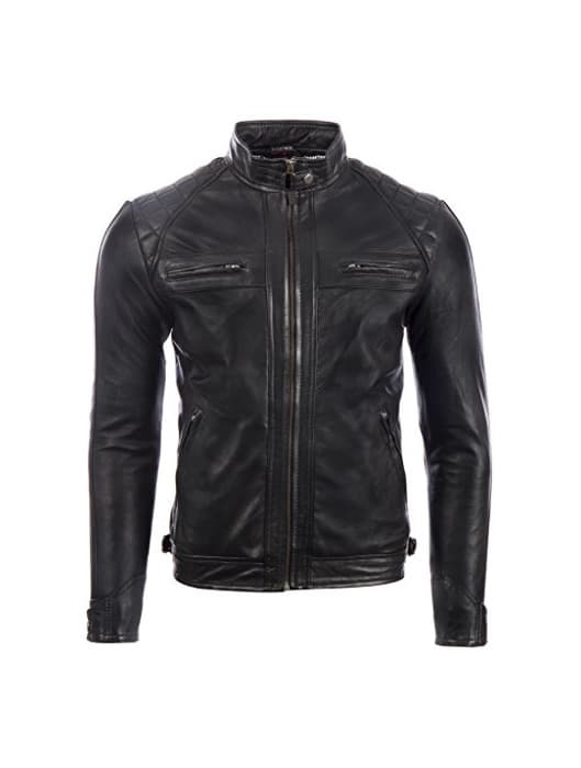 Producto Aviatrix Chaqueta Biker De Cuero Autentica para Hombre con Diseno De Hombros