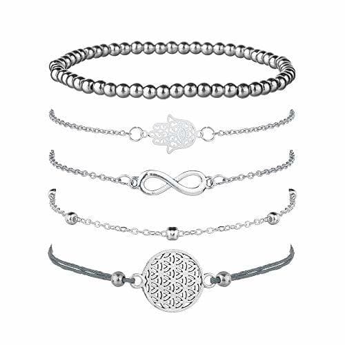 Moda Juego de 5 pulseras de plata para mujer