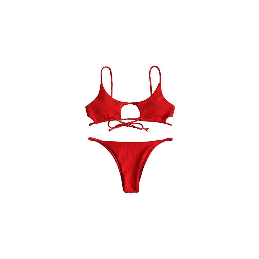 Product ZAFUL Conjunto de bikini con correa de espagueti sexy para mujer Rojo