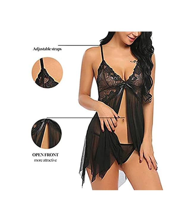 Producto EVBEA Lencería Mujer Erótica Ropa Interior Camisón Babydoll Halter Cordón Transparente Lencería