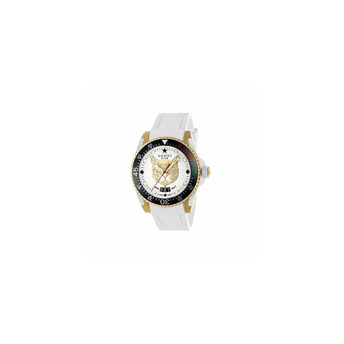 Fashion Gucci Reloj de Buceo cauuciu Carcasa Blanca con pvd con Oro Amarillo