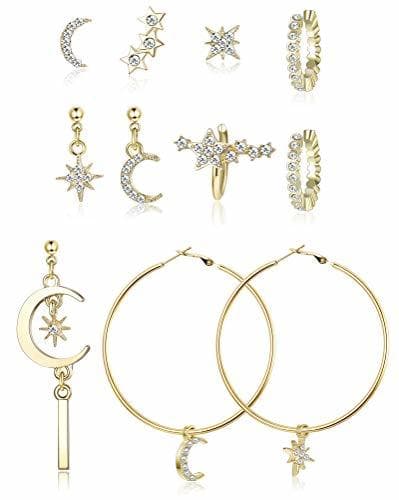 Product Besteel Pendientes Luna y Estrella para Mujeres Niña Circoniña Pendientes Aros Grandes