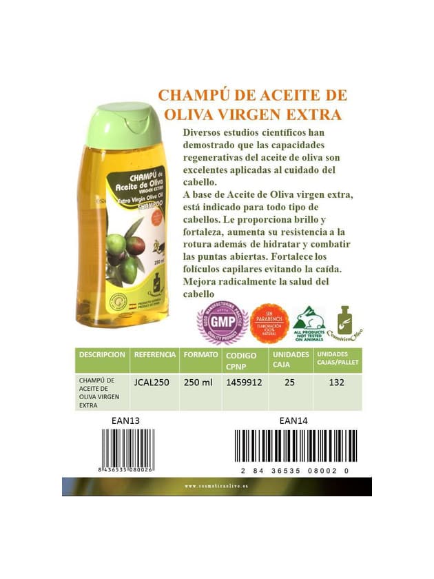 Producto Champú aceite de oliva virgen extra