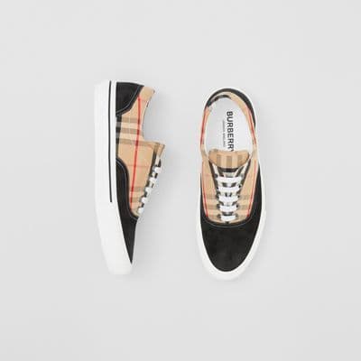 Fashion Vintage Check Cotton and Suede Sneakers in Black/archive Beige ...