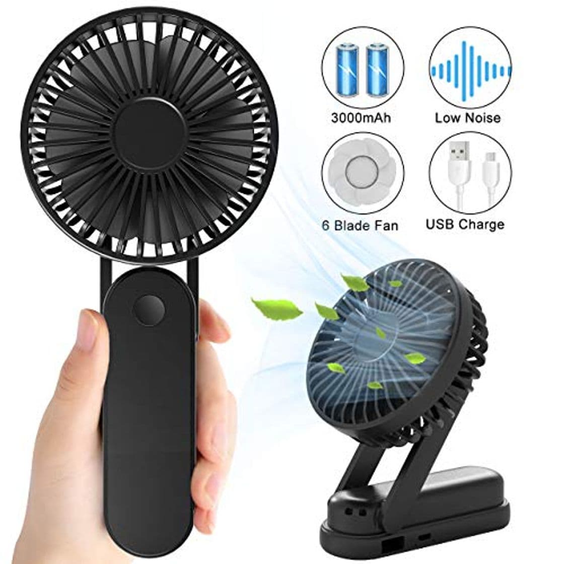 Product Gifort Ventiladores USB, Mini Ventilador de Mano Portátil Plegable con 3000mAh Batería