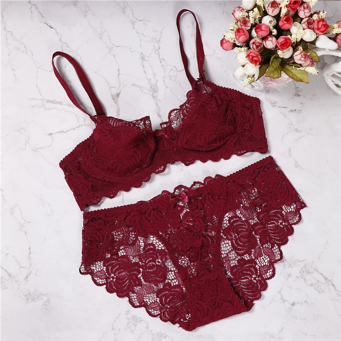 Fashion NO LOGO Tallas Grandes para Mujer Ropa Interior Sexy Bralette Transparente Conjunto de Ropa Interior de Encaje Conjunto de Sujetador y Panty de Mujer Conjunto de Sujetador Sutia Vs Ropa Interior