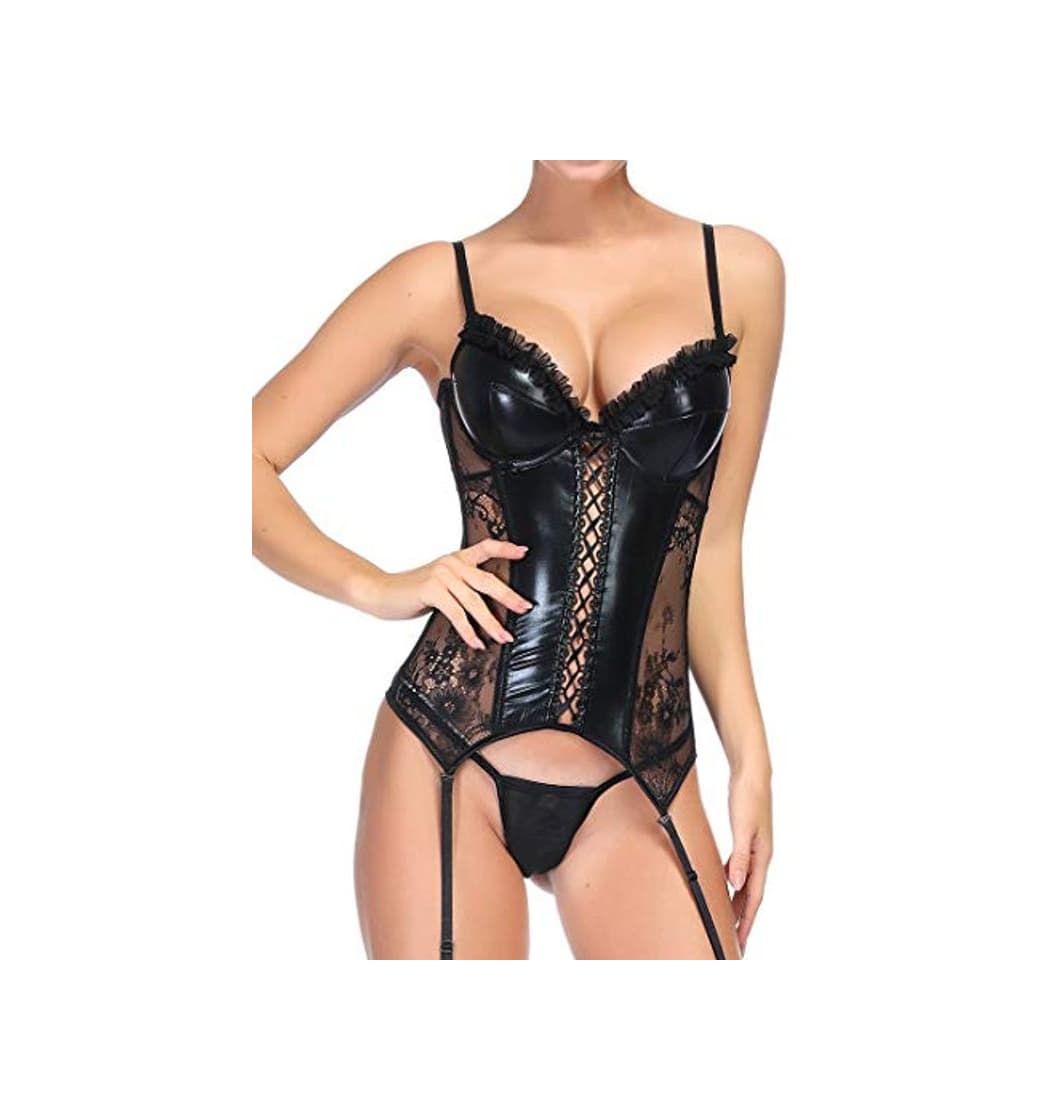 Product PANOZON Corsé Cuero Bustier Sexy con Liguero para Mujer Conjuntos de Lencería