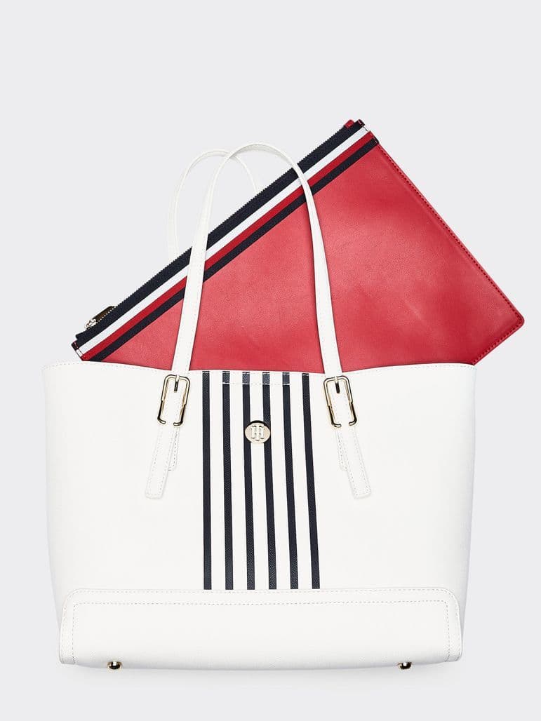 Moda Bolsa tote mediano de rayas | Tommy Hilfiger - Tienda en Línea