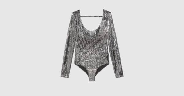 Moda Silver Metallic dotted jersey bodysuit | GUCCI® International