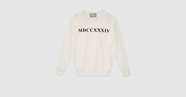 Moda Ivory Cotton Oversize Sweatshirt With Mdccxxxiv Print | GUCCI ...