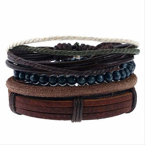 Producto NJSDDB 4pcs/Set Accessories Rope Wood Bead Leather Bracelets & Bangles Multilayer Bracelet