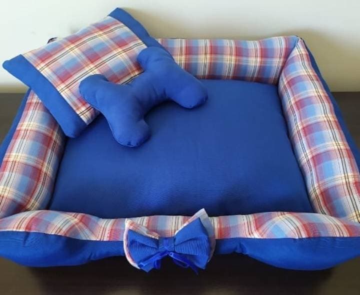 Product Cama para pet 50x60cm azul com estampa xadrez