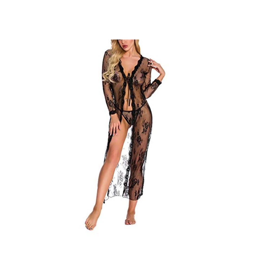 Product Sexoo Conjuntos de lencería para Mujer Transparente Comodo y Elegante Ropa de Dormir con Tanga Lenceria Erotica Babydoll Ropa Interior túnica