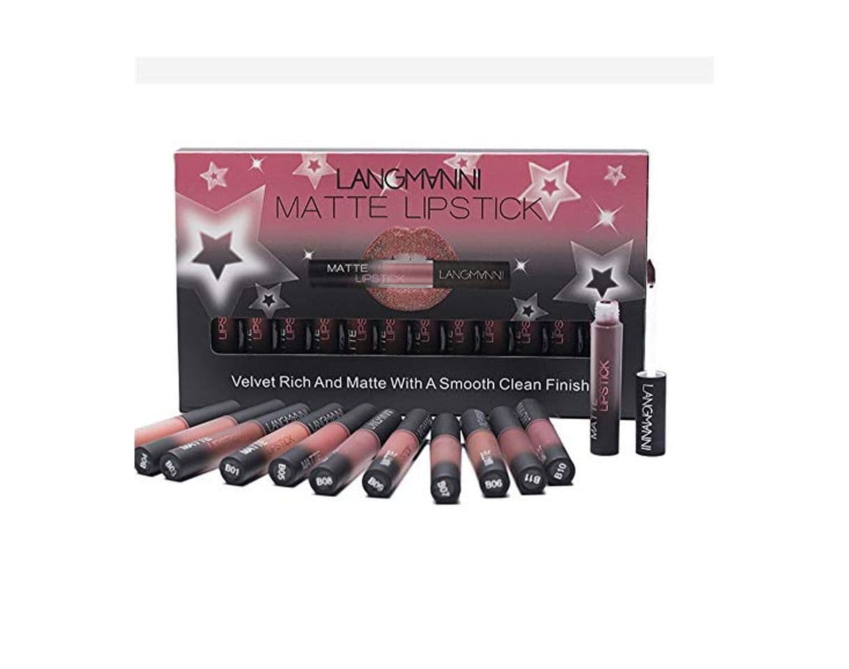 Beauty 12pcs / Set Mate Lápiz Labial Líquido, Impermeable, Terciopelo Nutritivo, Líquido de