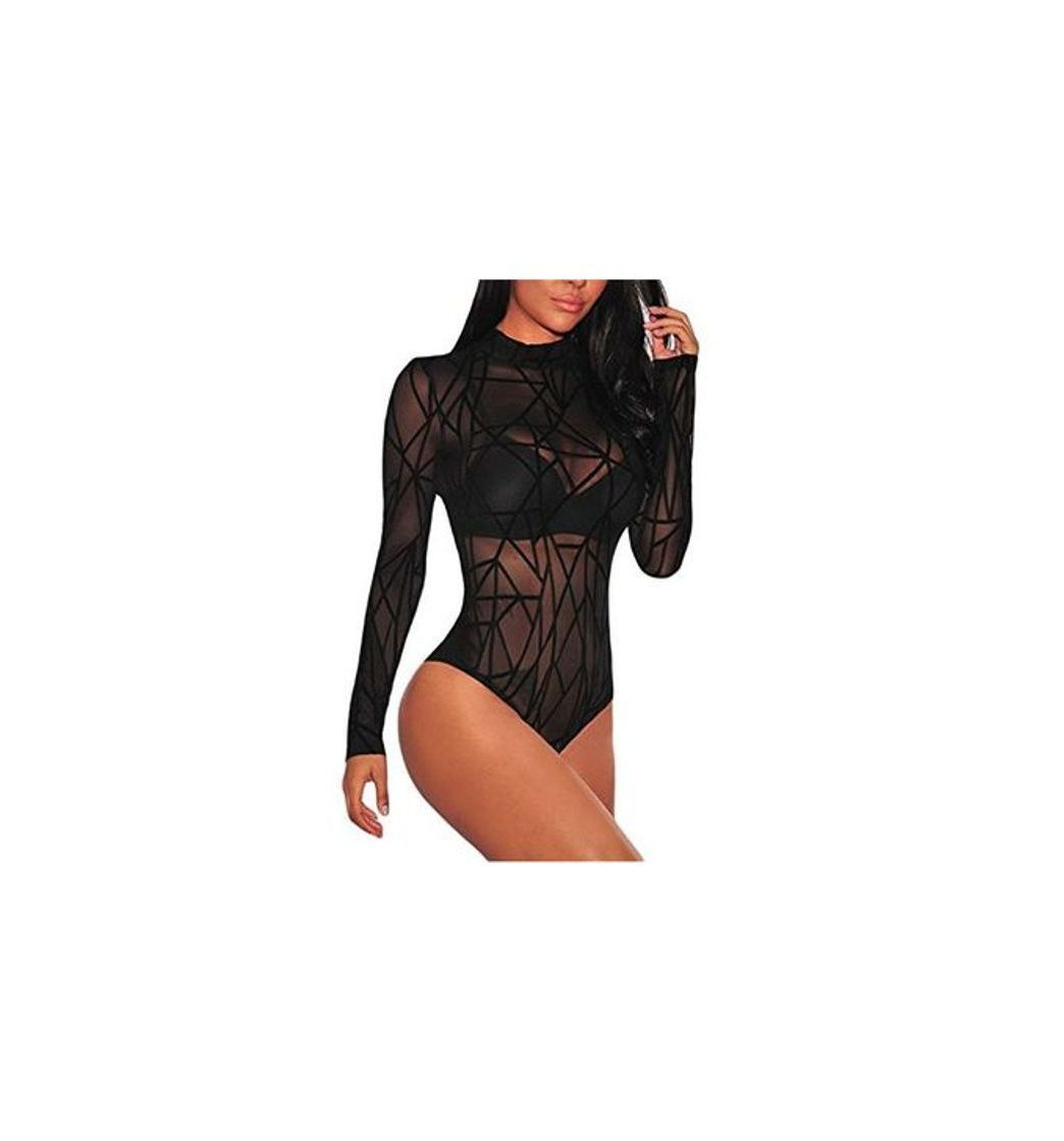 Fashion Aranmei Body Elástico para Mujer Body De Manga Larga para Mujer Mono