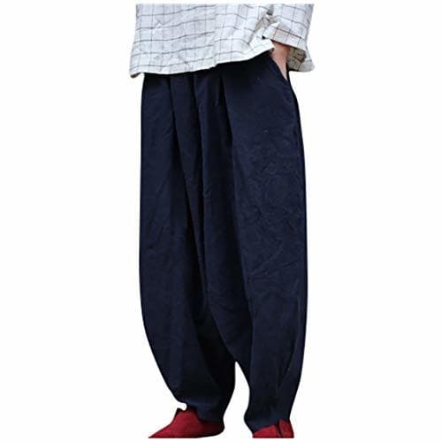 Product Luckycat Mujer Cintura Elástica Pantalones Lino Suelto Pantalones de Pierna Ancha Casual