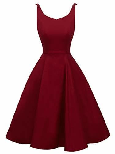 Product Juniors 50s Vintage V-Neck Rockabilly U-Back Swing Party Dress with Bows on