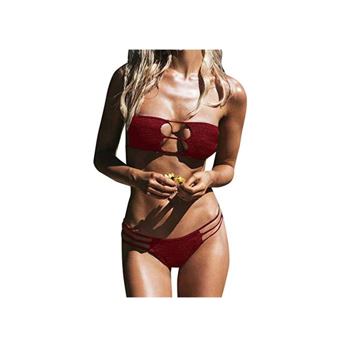 Product Yuson Girl Mujeres Conjunto De Plunge Bikini Sexy Bandeau Plisado con Triangulo Tanga Cuello Halter Bikini Traje De Baño Sin Tirantes Bañador De Playa 2 Piece Strapless Cintura Alta Bikini Brasileño