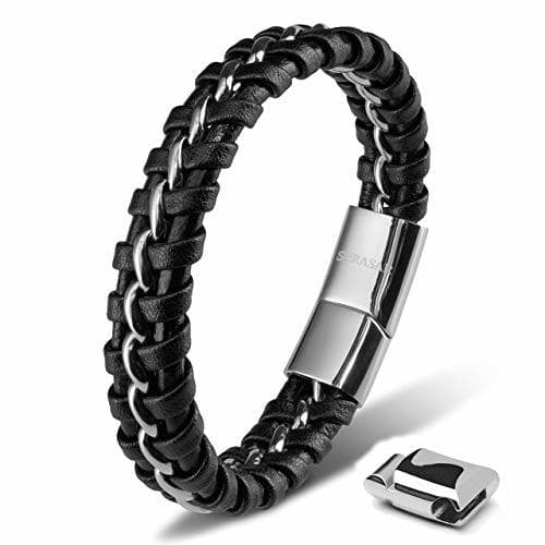 Product SERASAR 20cm Plata Pulsera de Cuero Hombre Chico Pulseras Hombres Brazalete Brazaletes