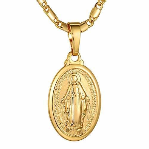 Producto GoldChic Jewelry Medalla Oro baño Sagrado Corazon Maria Texto de Biblia Colgante