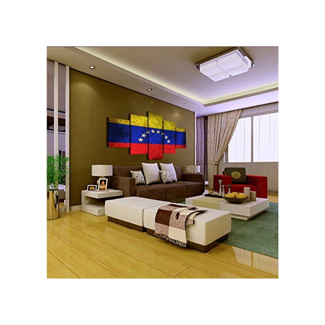 Producto hllhpc HD Impresión De La Lona Moderna   5 Panel Venezuela Bandera Wall Art Pictures Vintage Decoración del Hogar Cartel Modular Cuadros