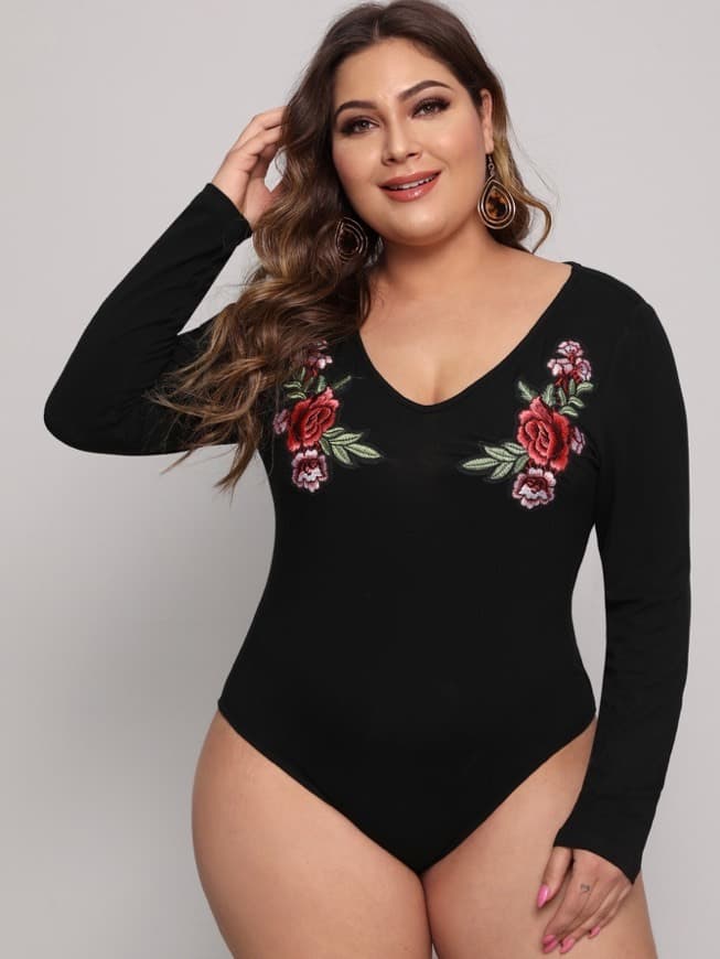 Fashion Body negro con estampado floral por el cuello