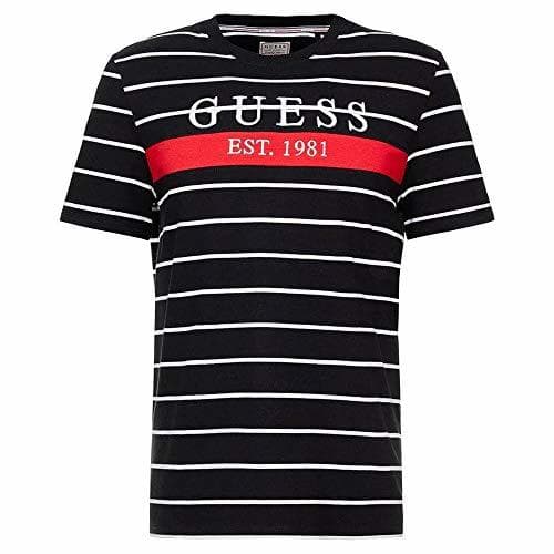 Producto Guess Theo M93I63K8RC0 - Camiseta de cuello redondo a rayas, color negro