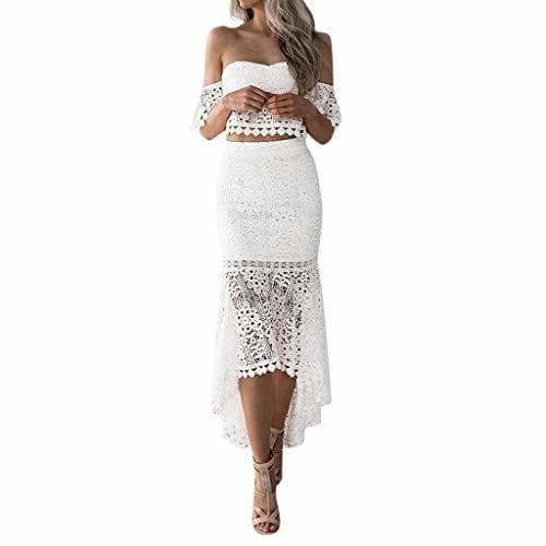 Lugar Overdose Women Summer V Neck Lace Short Sleeve Dress Blanco Todos los